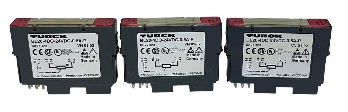 Used 3 TURCK BL20-4DO-24VDC-0.5A-P / 6827023 DIGITAL OUTPUT MODULES 24VDC 4DOp USNP