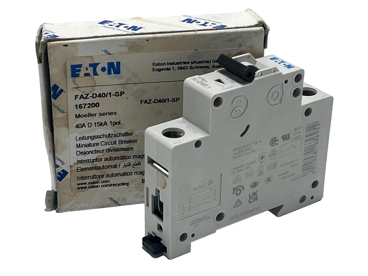 Eaton FAZ-D40/1-SP Miniature Circuit Breaker 40A Single Pole D Curve UL 1077