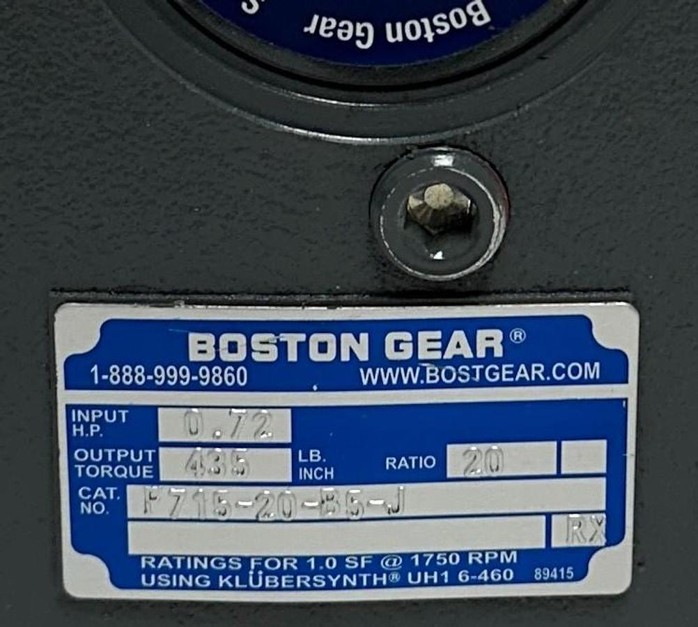 Used BOSTON GEAR F715-20-B5-J / 51908 RIGHT ANGLE WORM GEAR REDUCER 20:1 / .72HP NSNP