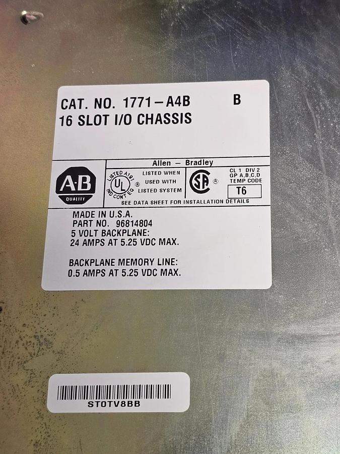 Used ALLEN BRADLEY 1771-A4B 16 SLOT I/O CHASSIS 1771A4B SER. B P/N: 96814804