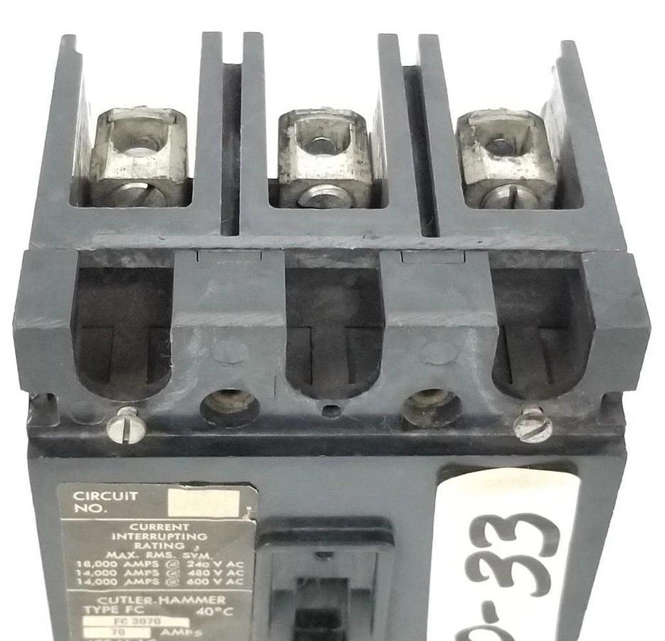 Used CUTLER HAMMER FC-3070 CIRCUIT BREAKER 70A 600VAC LH-443 3-POLE FC3070