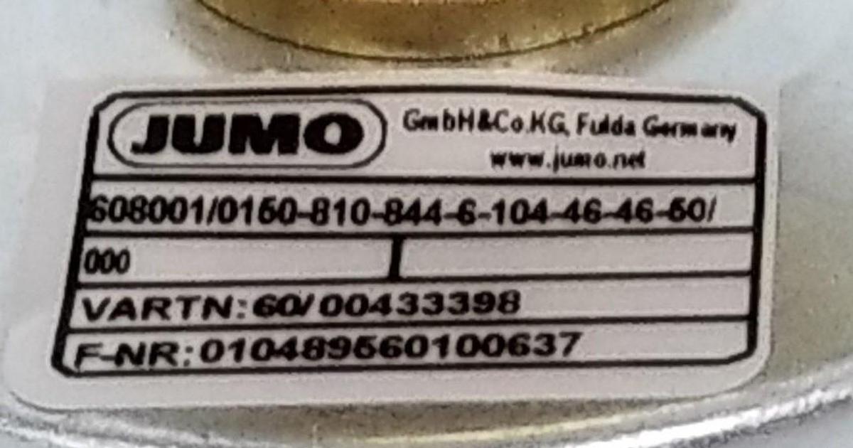 Used NEW JUMO 3777710 THERMOMETER 0-80 DEG C, SINGULUS 130 SING. II AND III