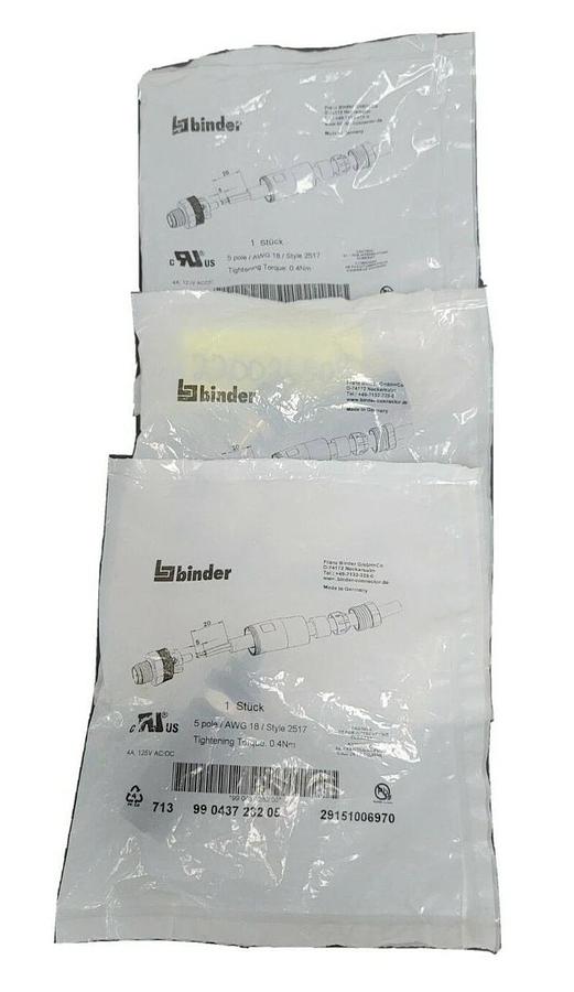 Used LOT OF 3 NEW BINDER 713-99-0437-282-05 CABLE CONNECTORS STYLE 2517