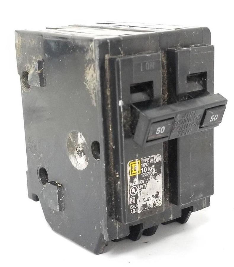 Used SQUARE D TYPE HOM CIRCUIT BREAKER 10kA, 120/240V, 2P, 50A
