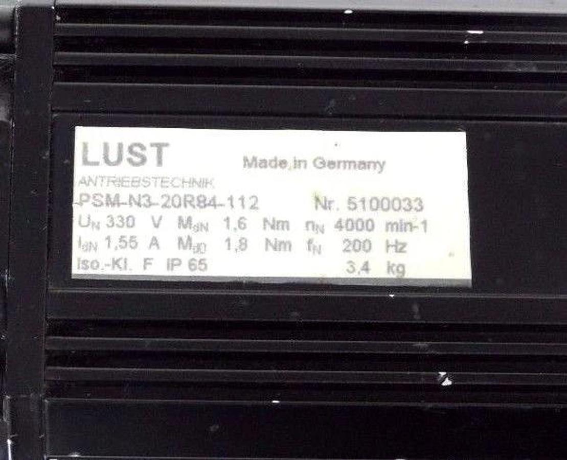 Used LUST PSM-N3-20R84-112 SERVO MOTOR W/ NEUGART PL90S/OP2/OP6 GEAR BOX 1:15 PL90S