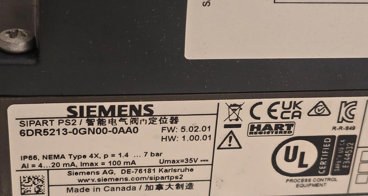 Used Siemens SIPART PS2 6DR5213-0GN00-0AA0 Smart Positioner HART Single-Acting NSMP