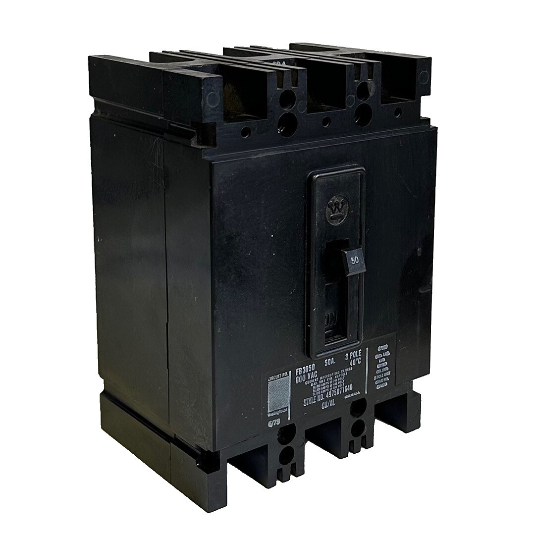 Used WESTINGHOUSE FB3050 / 4975D71G40 CIRCUIT BREAKER 600Vac 3-POLE 50A