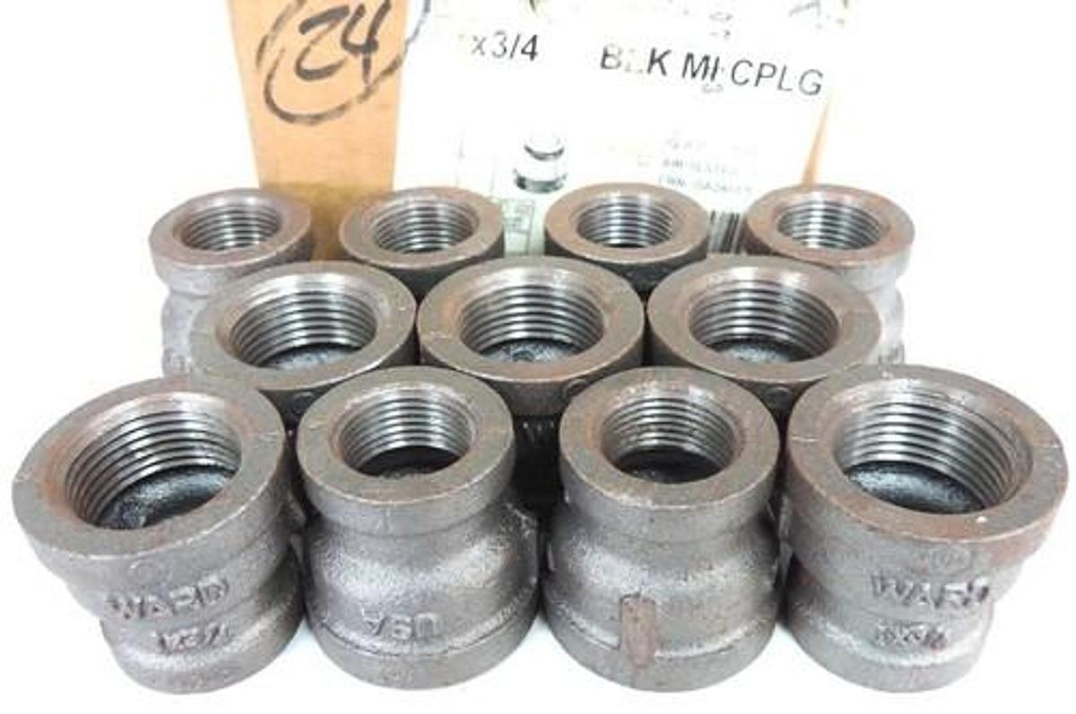 Used LOT OF 11 NEW WARD 1X3/4 BLK MI CPLG 1" X 3/4" BLACK PIPE REDUCER COUPLING