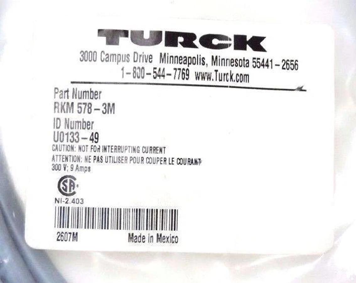 Used NIB TURCK RKM 578-3M MINIFAST CORDSET 3M, U0133-49, RKM5783M
