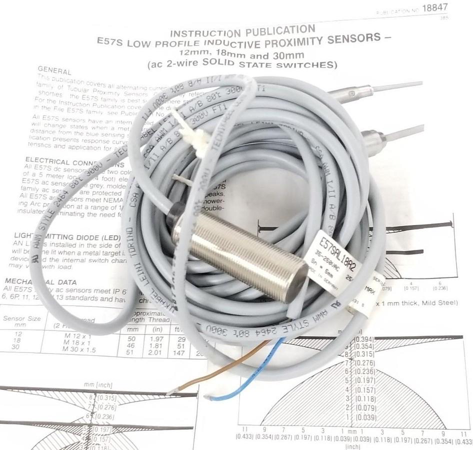 Used NEW EATON CUTLER-HAMMER E57SAL18A2 PROXIMITY SENSOR SER. B1, SN= 5MM, 35-250VAC