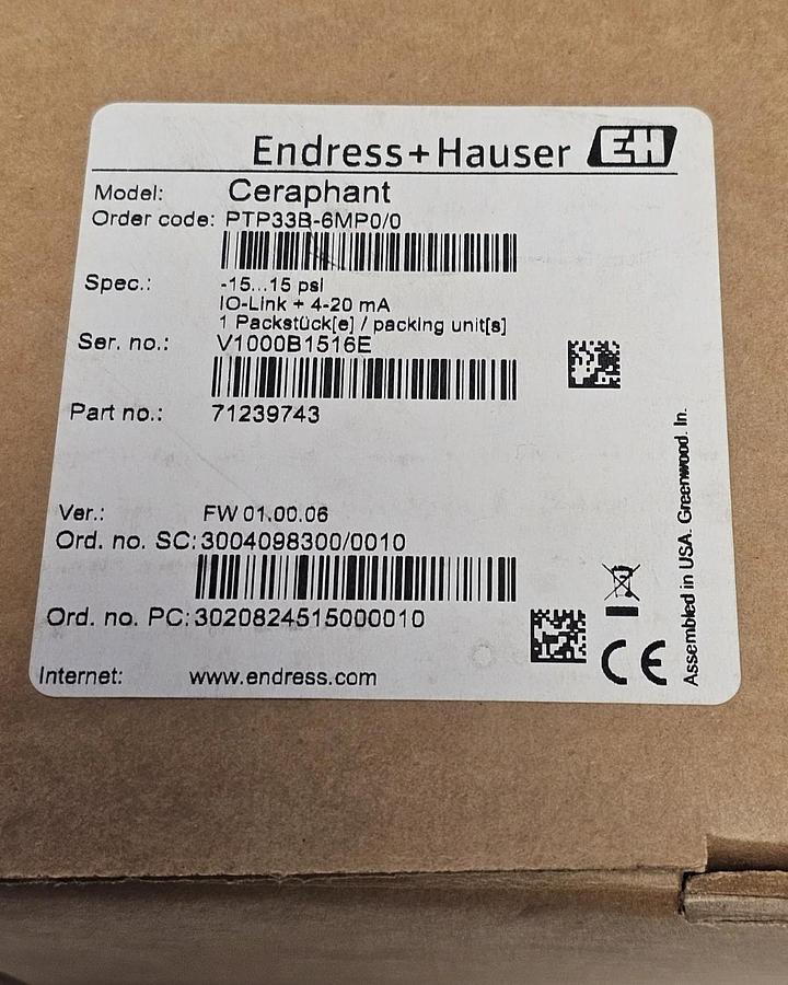 NIB ENDRESS+HAUSER PTP33B-AA7M1HGF3CJ PRESSURE SENSOR PTP33B / PTP33B-6MP0/0
