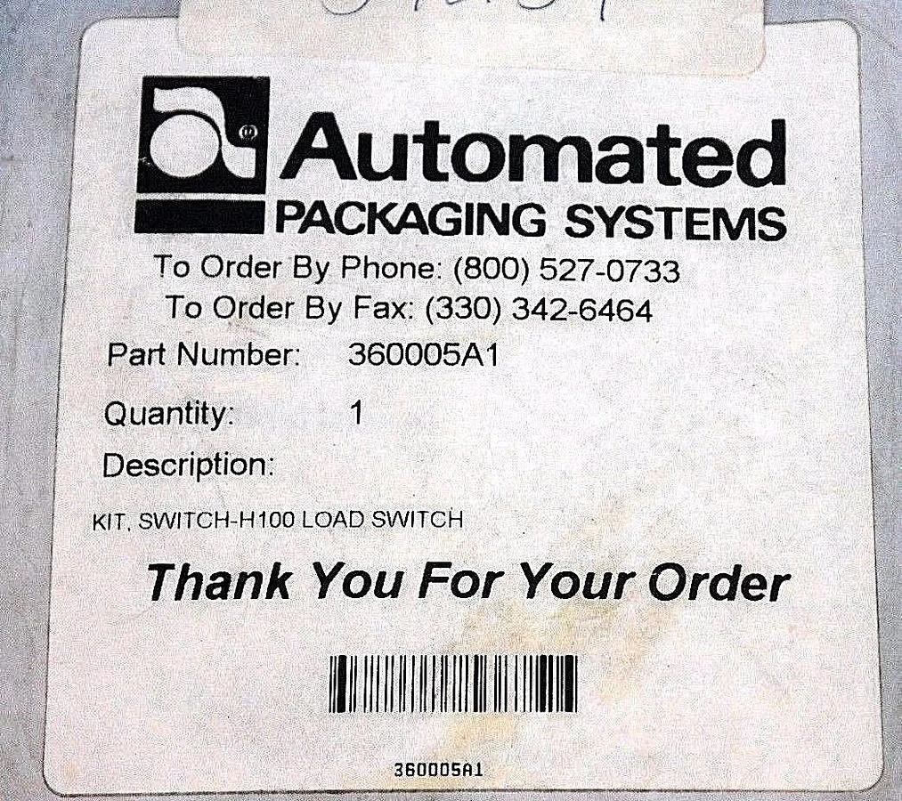 Used NIB AUTOMATED PACKAGING SYSTEMS 360005A1 KIT, SWITCH-H100 LOAD SWITCH