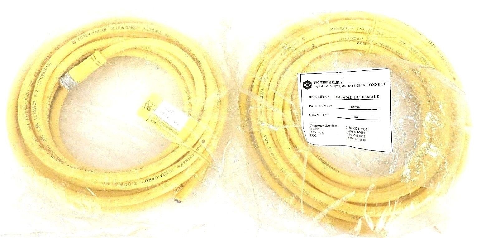 LOT OF 2 NEW TPC WIRE & CABLE 81036 FEMALE CABLE 6M 3-POLE DC