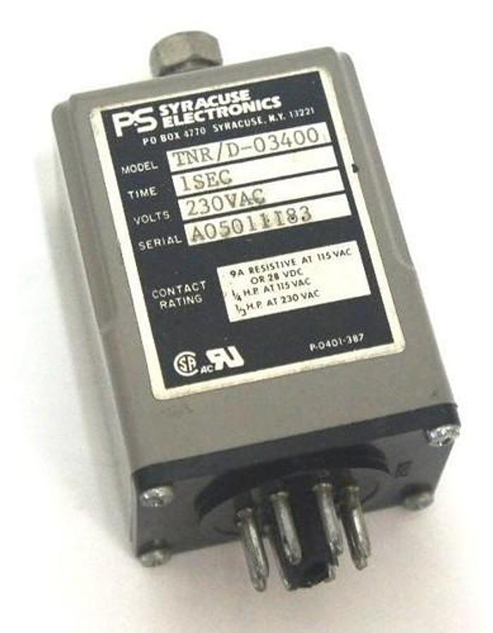 Used SYRACUSE ELECTRONICS TNR/D-03400 TIME DELAY RELAY 1SEC 9A 230VAC TNRD03400