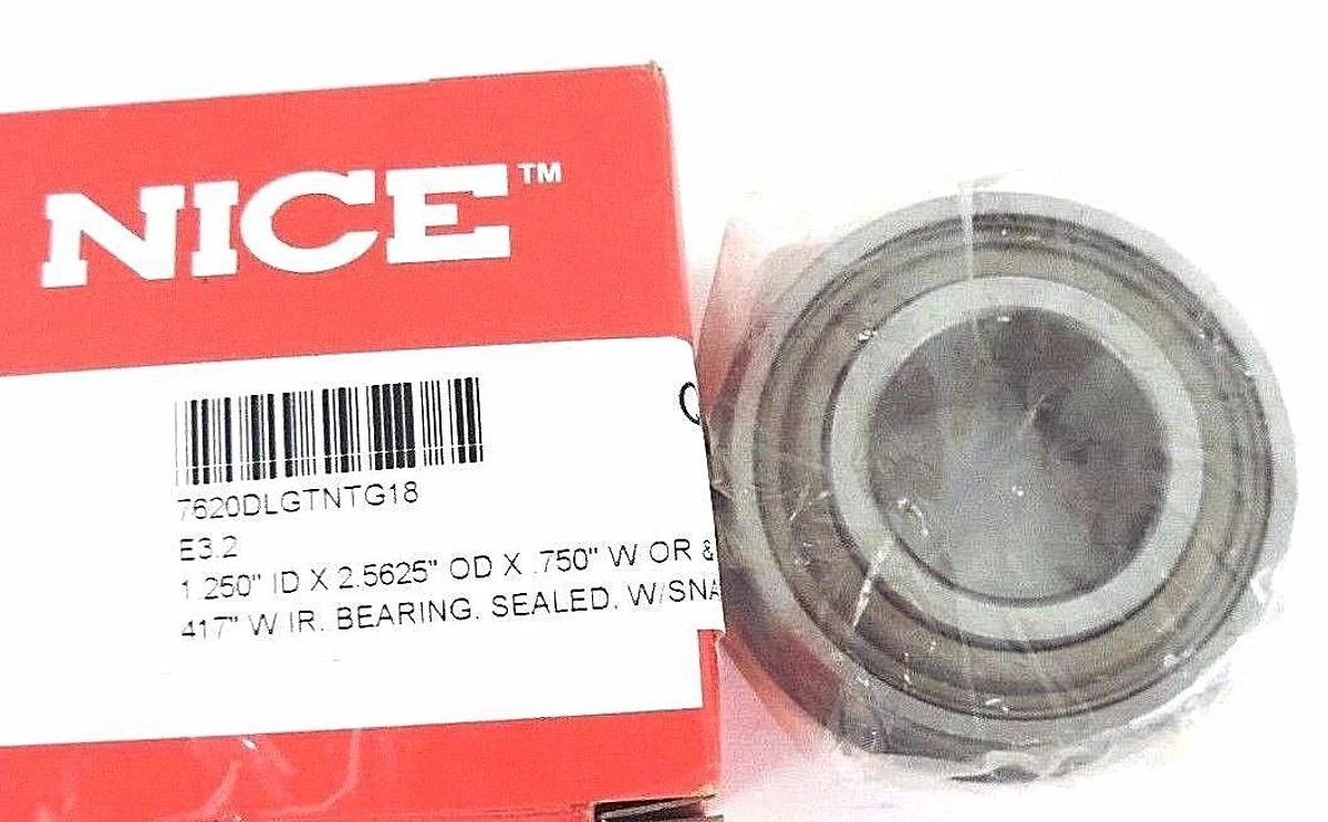 Used NIB NICE 7620DLGTNTG18 BEARING W/ SNAP RING 1.250'' ID X 2.5625'' OD X .750'' W