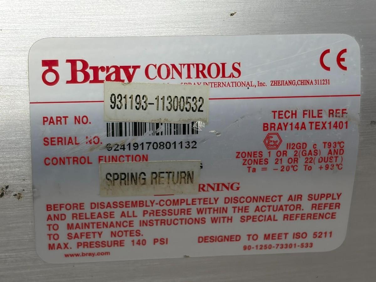 Used Bray 4" Butterfly Valve Series 31 Actuator 931193-11300522 SeniTec Limit Switch