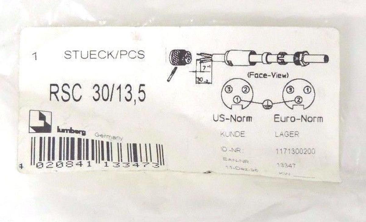 Used 3 NIB EFECTOR LUMBERG L34114 CONNECTORS 7/8'', RSC 30/13,5, MN0WS0M