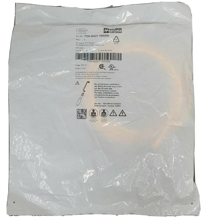 Used NEW MURR ELECTRONIX 7700-40021-1500200 M12 MALE 0° / M12 FEMALE 0° CORDSETS