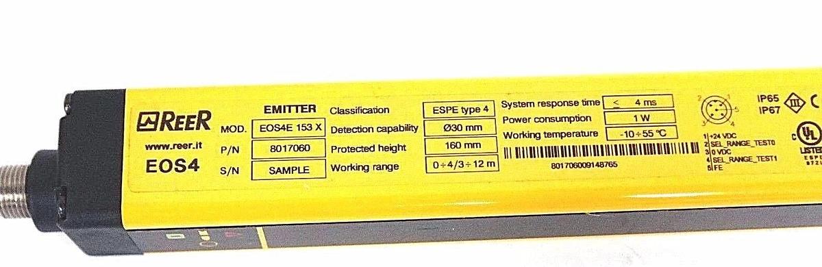 Used REER MOD: EOS4E 153 X EMITTER P/N: 8017060 SAFETY LIGHT CURTAIN EOS4