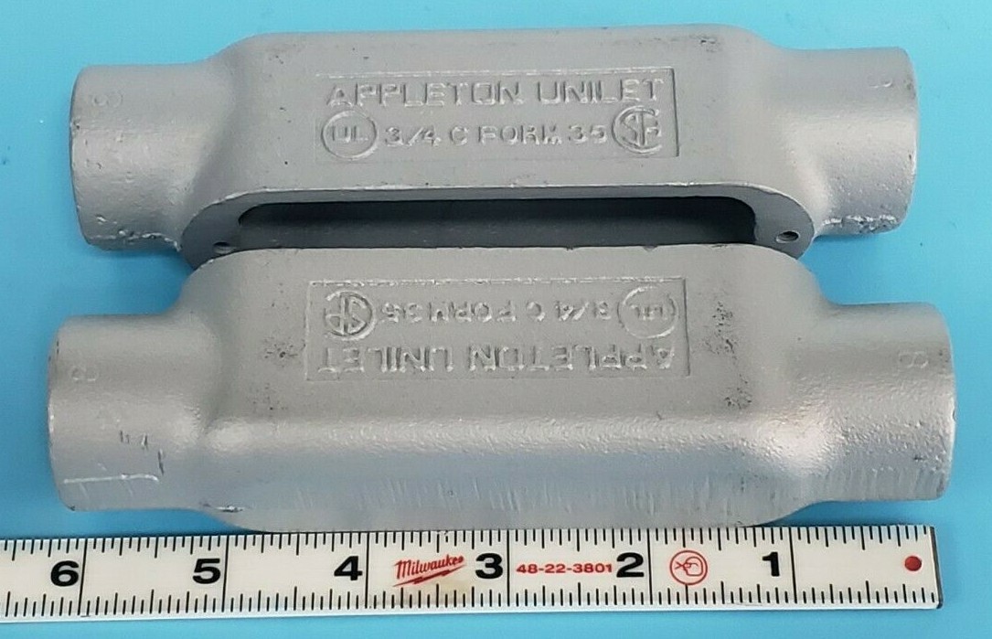 Used LOT OF 2 NIB APPLETON C75-M CONDUIT BODIES / UNILETS 3/4" TYPE C FORM 35 C75M