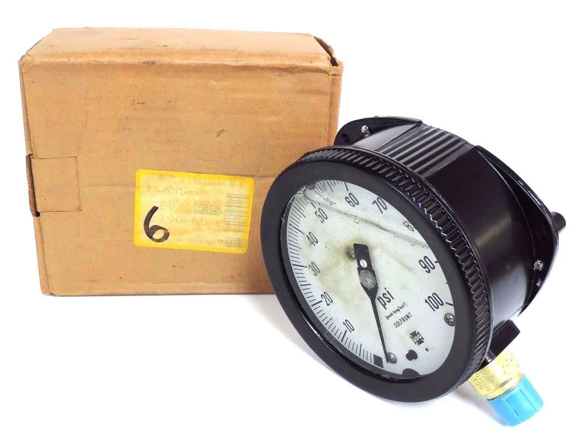 Used NIB USG 1X655 PRESSURE GAUGE 0-100PSI, 4 1/2'', 1901L, GLYCERIN, 1X655-2