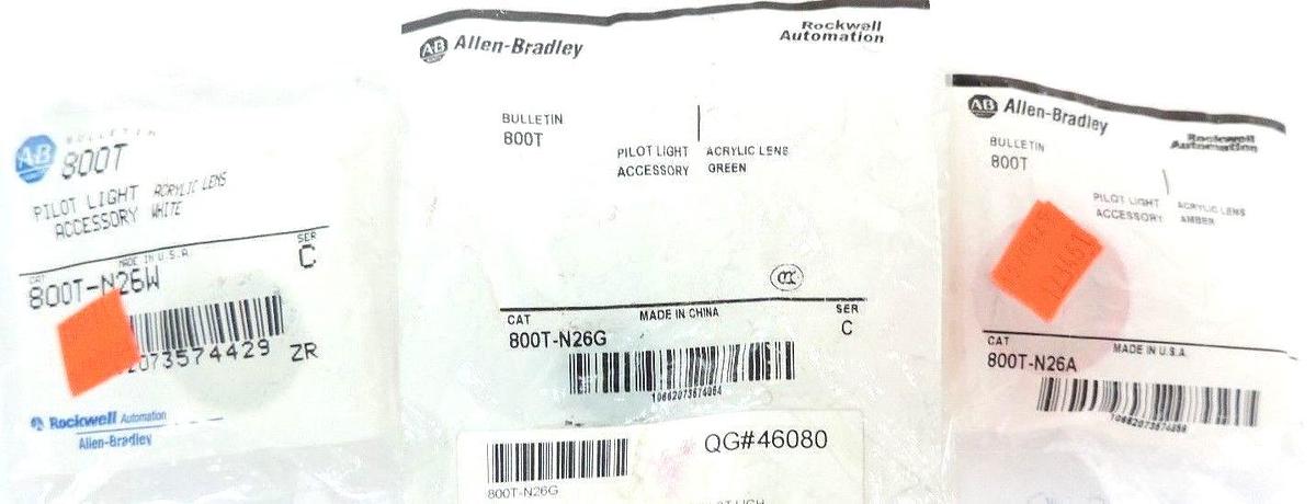 Used LOT OF 3 NEW ALLEN BRADLEY 800T-N26W, 800T-N26G, 800T-N26A, SER. C PILOT LIGHTS
