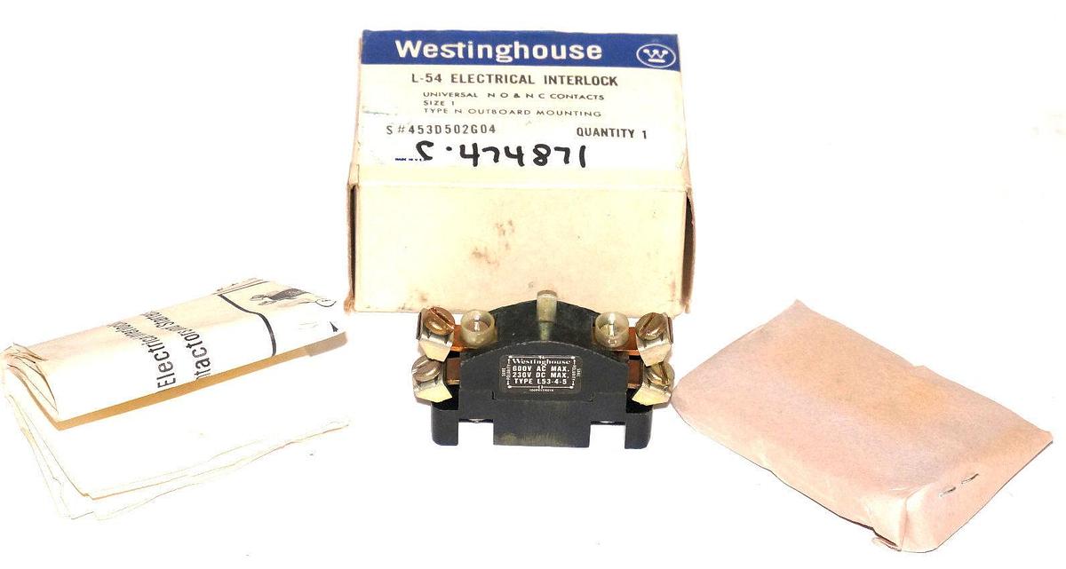 Used NIB WESTINGHOUSE 453D502G04 L-54 ELECTRICAL INTERLOCK KIT 600VAC 230VDC