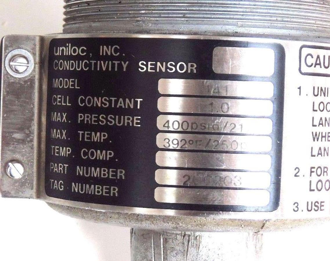 Used ROSEMOUNT UNILOC 2002038 CONDUCTIVITY SENSOR MODEL 141, 250/400PSIG
