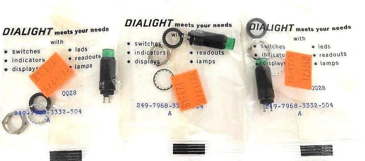 Used LOT OF 3 NEW DIALIGHT 249-7968-3332-504 PANEL MOUNT INDICATOR, LED, GREEN