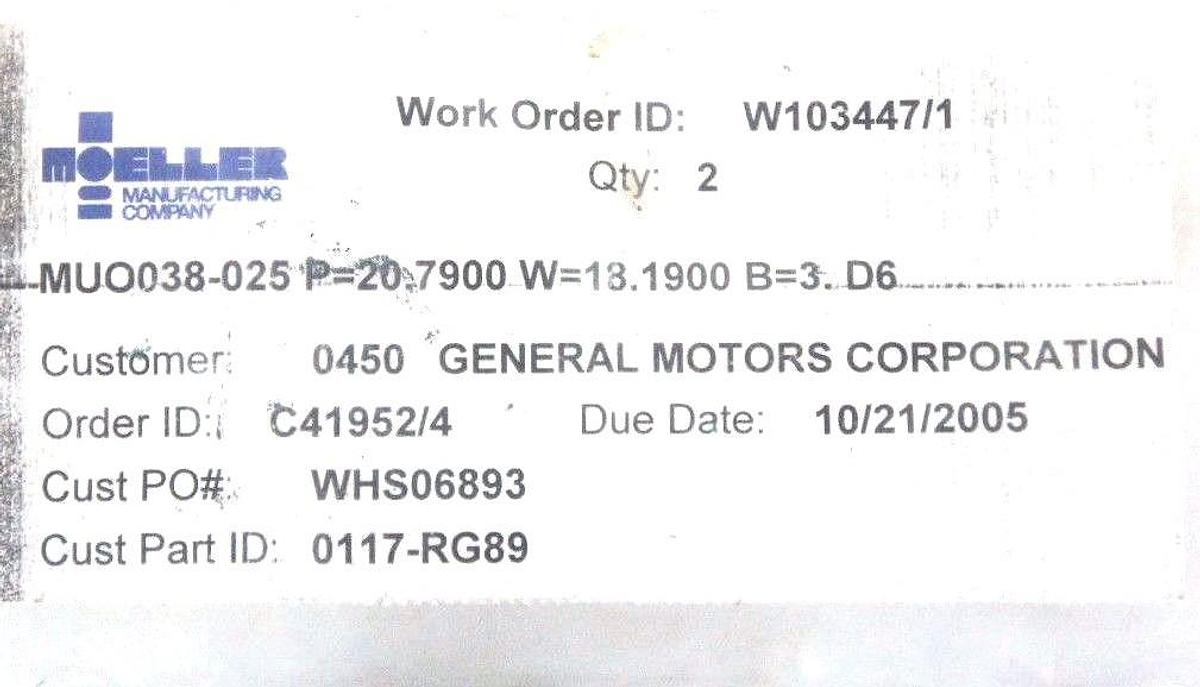 Used LOT OF 2 NEW MOELLER 0117-RG89 PUNCHES OBL 38 DIA X 25 P=20.79 W=18-19 P/S 10/05