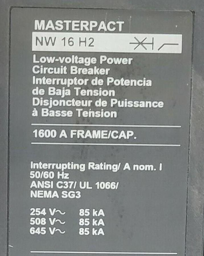 Used SQUARE D NW16H2 1600A MASTERPACT CIRCUIT BREAKER WA5EER44A3S WA5EER44A3SXXXXXXX