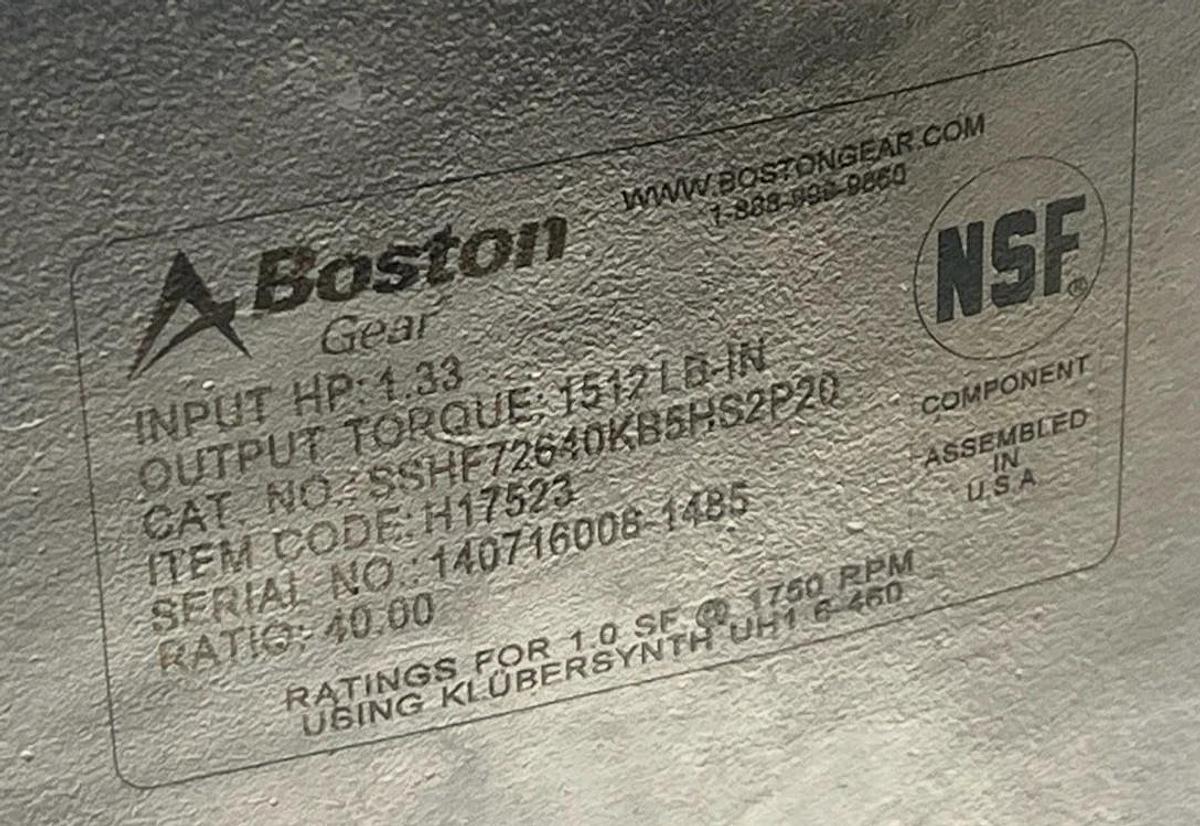 Boston Gear SSHF726-40K-B5-H-S2P20 Stainless Steel Speed Reducer 40:1 H17523 New