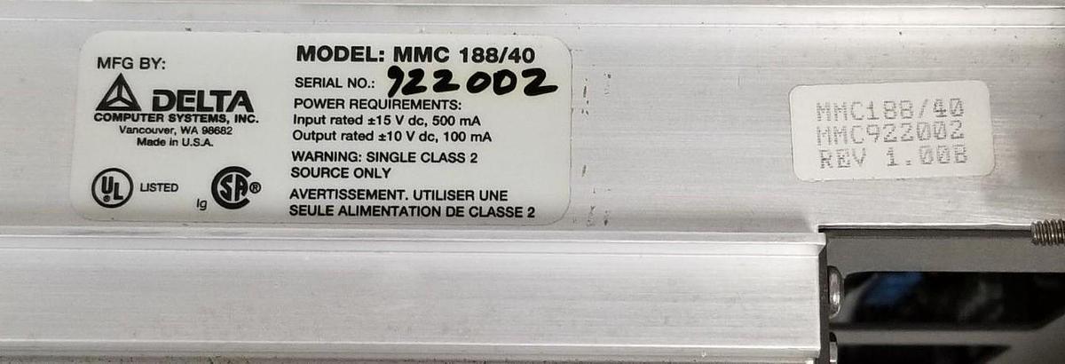 Used DELTA COMPUTER SYSTEMS MMC188/40 MOTION CONTROLLER MMC922002 REV. 1.00B B886