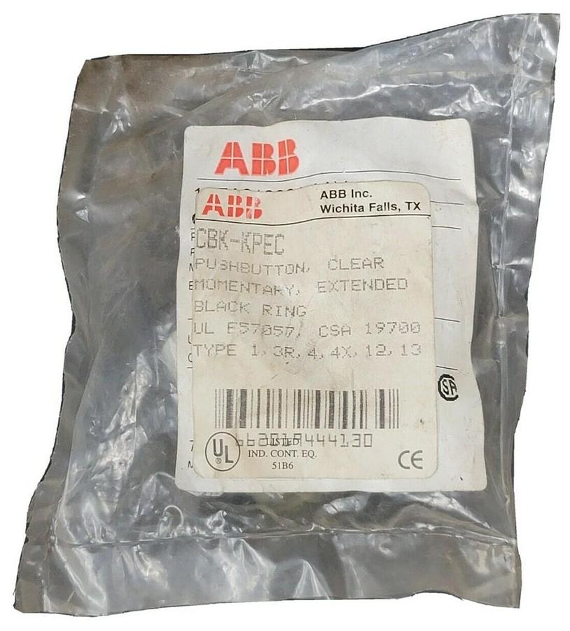 Used NEW ABB CBK-KPEC PUSHBUTTON CLEAR MOMENTARY EXTENDED BLACK RING