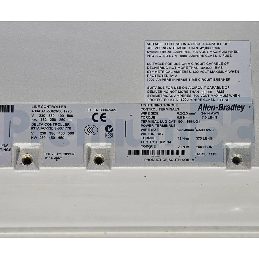 Used ALLEN BRADLEY 150-C480NBD /B SMC-3 480A SMART MOTOR CONTROLLER 480V NSNP (read)