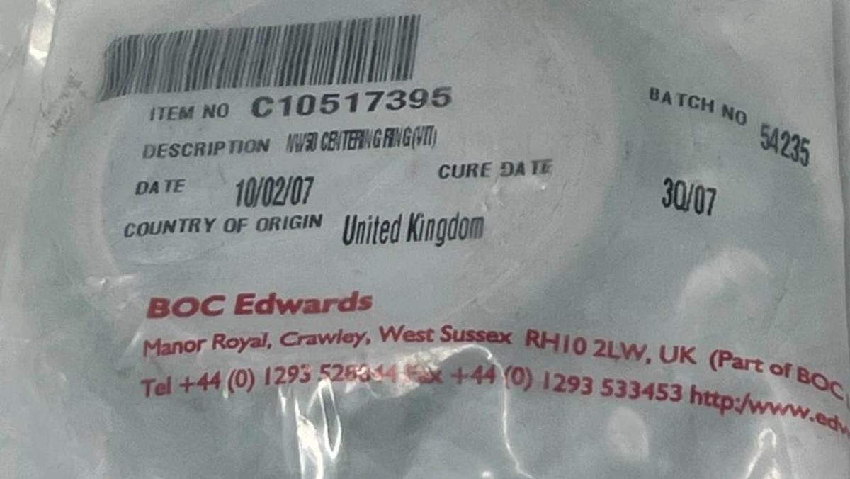 EDWARDS VACUUM KIT: C10517395 NW50 CENTERING RING & C10516401 NW40 CLAMPING RING