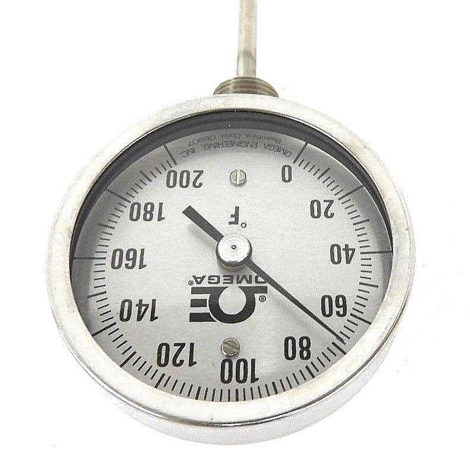 NIB OMEGA XR-0-200F-6-1/2 DIALTEMP BI-METAL THERMOMETERS, 0 TO 200F, 6" STEM