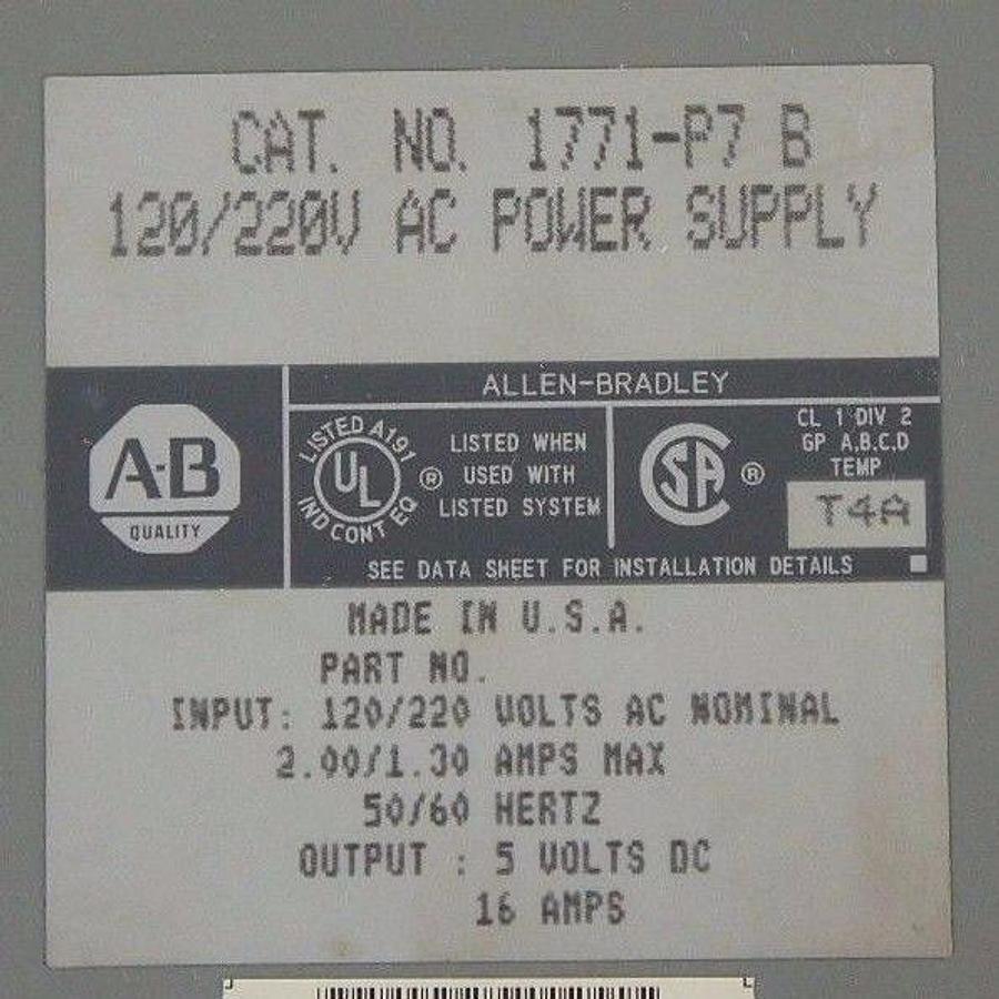 Used LOT OF 5 ALLEN BRADLEY 1771-P7 B AC POWER SUPPLYS 120/220V