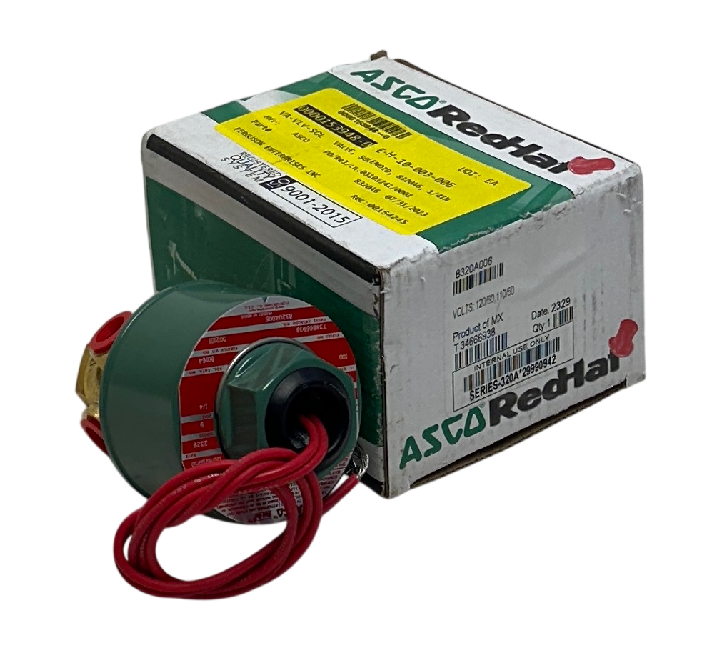 Used ASCO 8320A006 Red-Hat SOLENOID VALVE 8320A006AC120/60, 110/50 9W 1/4'' NSMP