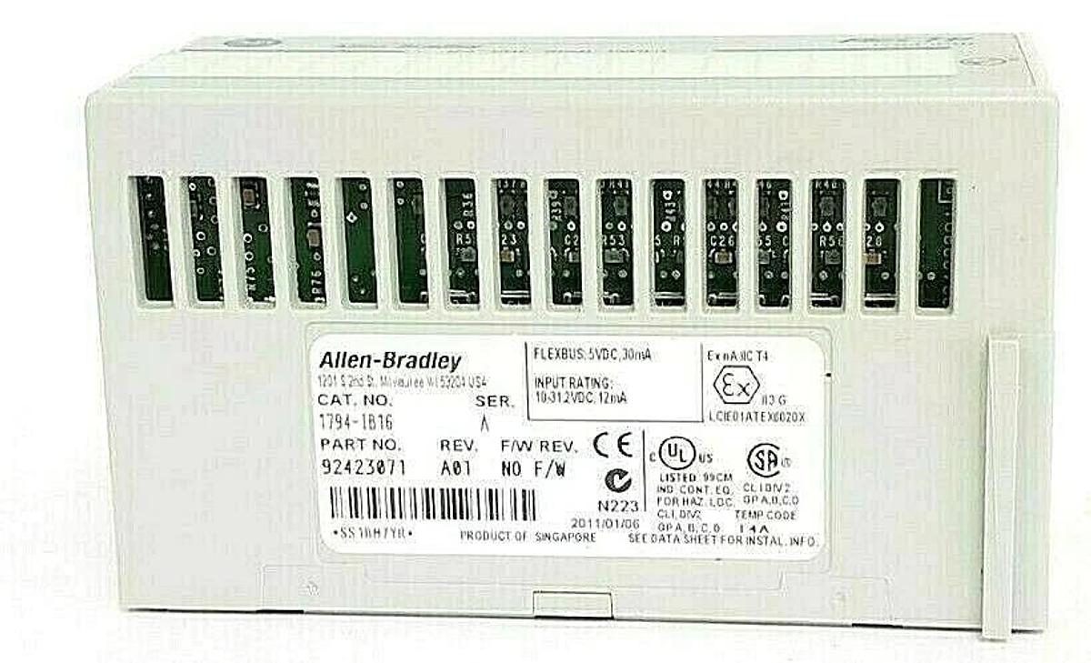 Used ALLEN BRADLEY 1794-IB16 FLEX I/O INPUT MODULE SER. A, REV. A01, P/N: 92423071