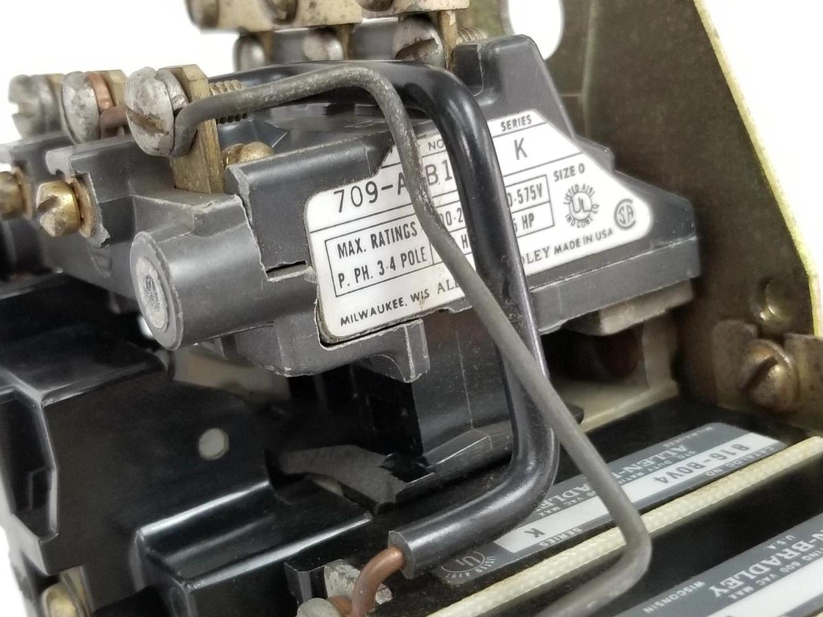 Used ALLEN BRADLEY 709-AOB103 NON-REVERSING STARTER SER. K SIZE: 0 W/ 70A86 COIL