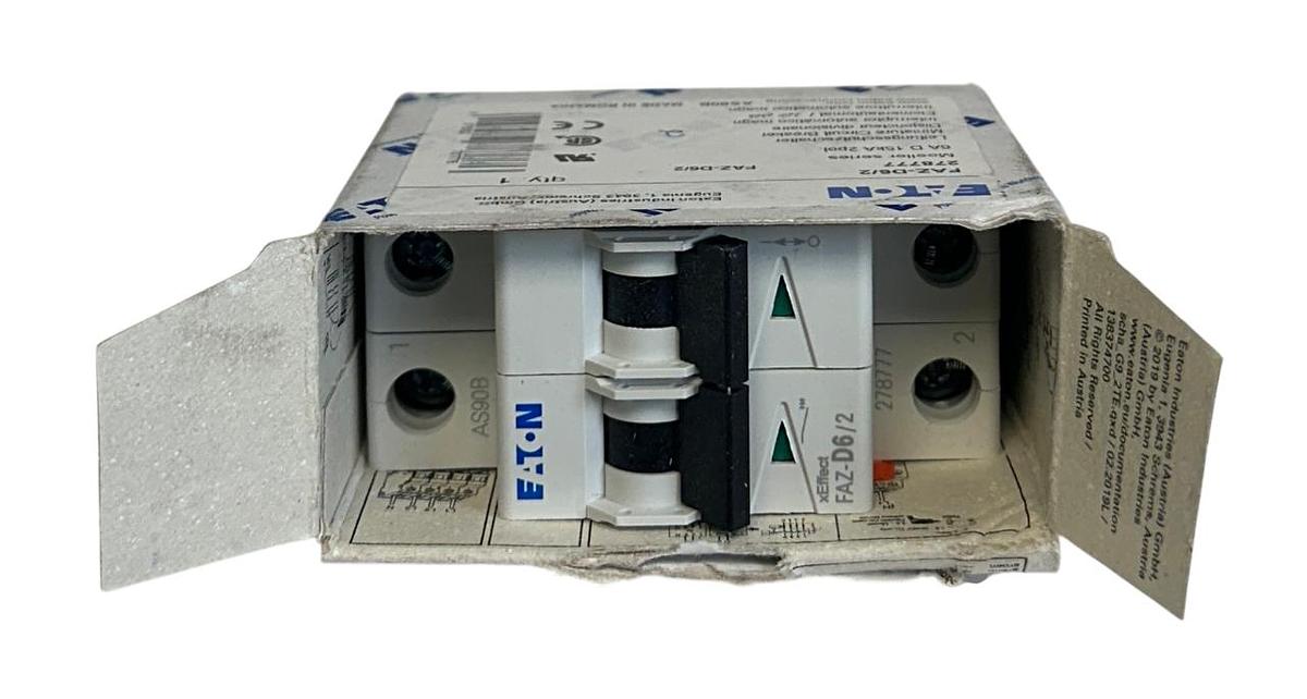 Used EATON FAZ-D6/2 / 278777 MOELLER SERIES CIRCUIT BREAKER 6A 15kA 2-POLE NSMP
