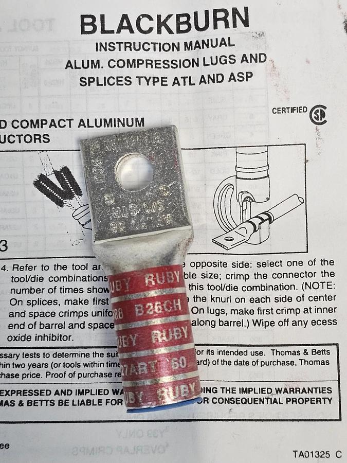 BOX OF 5 NEW BLACKBURN THOMAS & BETTS ATL30-38 ALUMINUM COMPRESSION LUGS