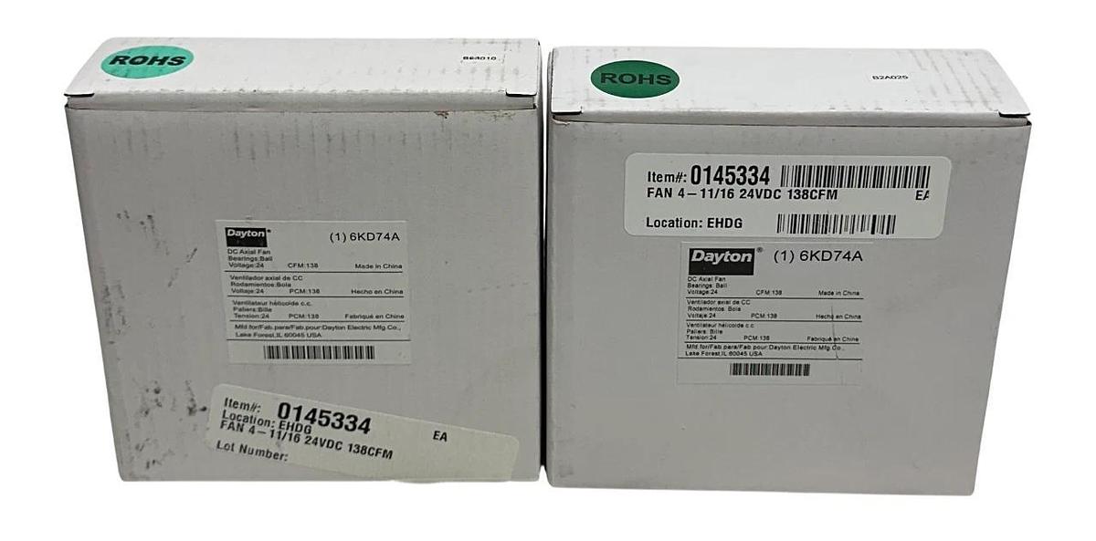 2 DAYTON 6KD74A OEM DC AXIAL FANS BALL BEARING 24VDC 138CFM NSMP