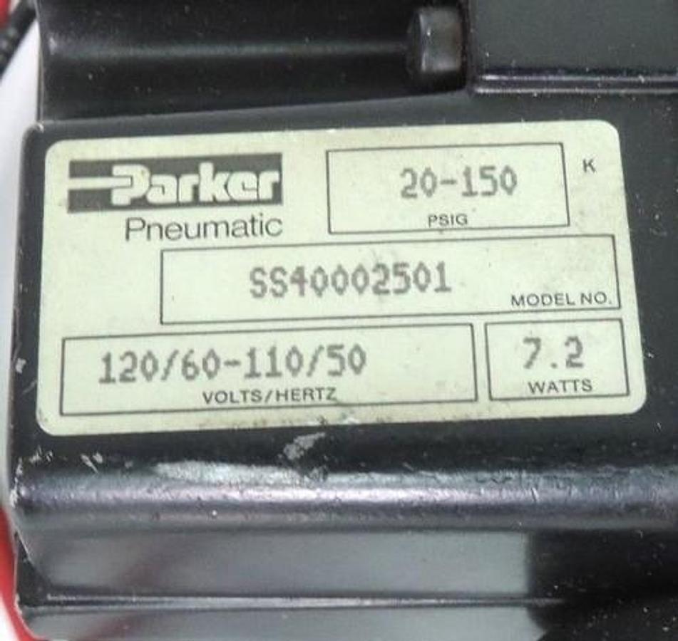 Used PARKER SS40002501 SOLENOID VALVE 1/4" 20-150 PSIG 120/60-110/50 7.2W