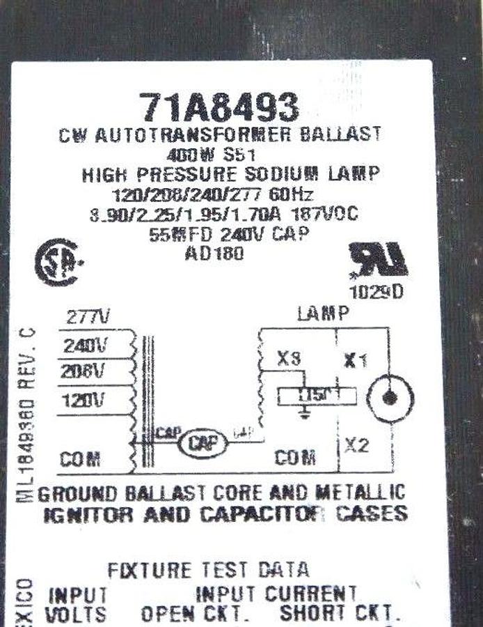 Used NIB ADVANCE 71A8493500D HPS BALLAST ASSEMBLY KIT 71A8493 7C550P24 LI501H4