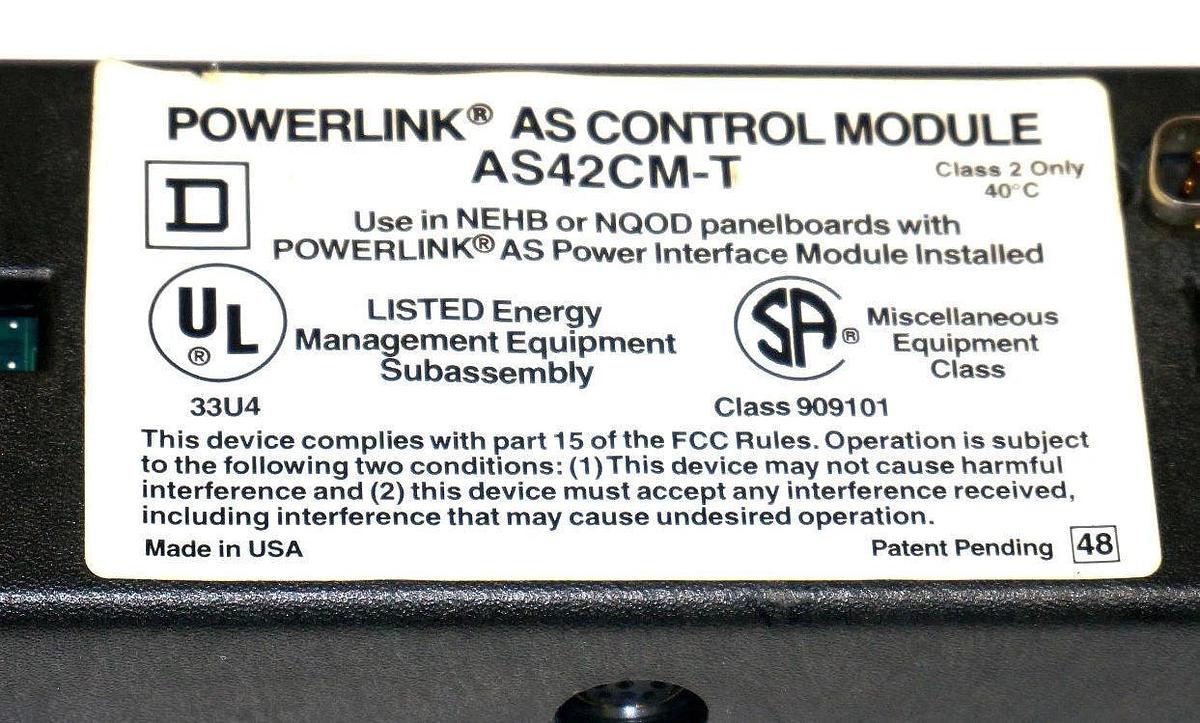 Used SQUARE D AS42CM-T AS CONTROL MODULE SER. B3, FWARE. U4:0101 U8:0300
