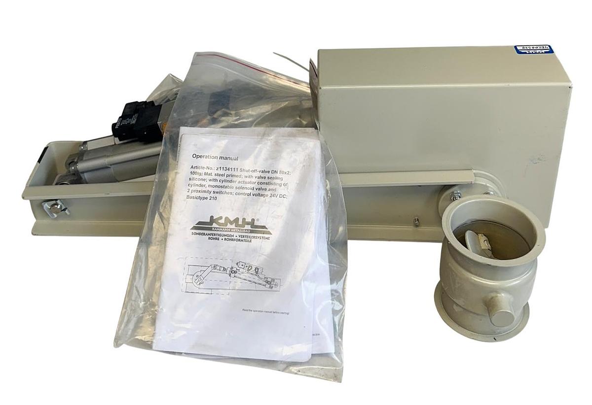 Used KMH KAMMANN z1134111 SHUT-OFF VALVE DN 80x2 100lg CYLINDER ACTUATOR 24VDC NSNP