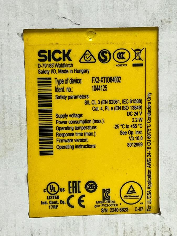 SICK FX3-XTIO84002 Flexi Soft Safety I/O Module 1044125 - 8 In / 4 Out NSFS