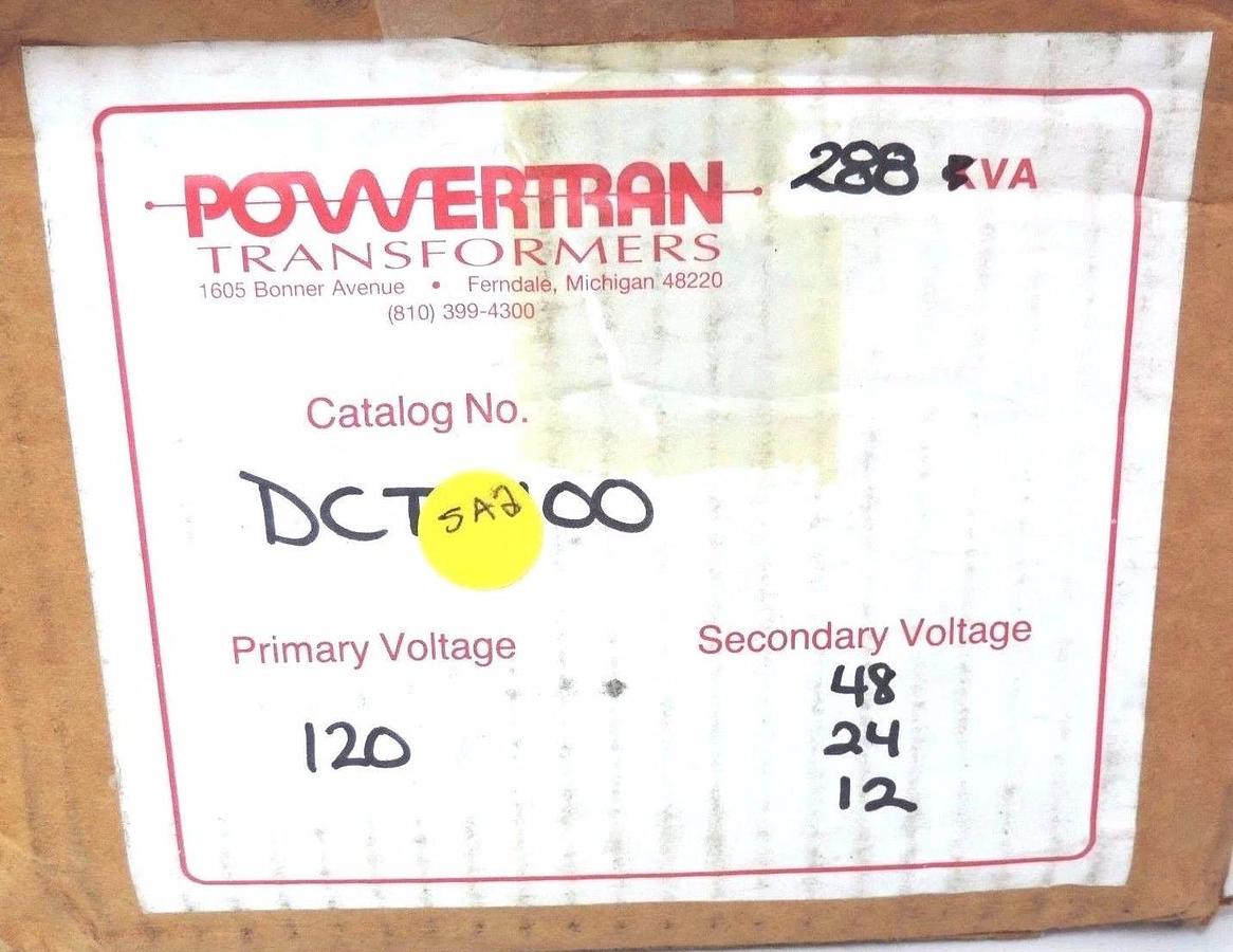 NIB POWERTRAN DCT-100 TRANSFORMER 288VA, PHASE 1, 50/60HZ, 120V H1-H2, DCT100
